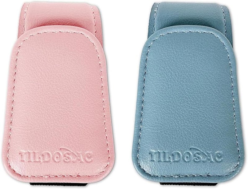 TILDOSAC 2 Pack Sunglasses Holder for Car Visor, Leather Magnetic Sunglass Holder for Car with Clip (Blue+Pink) - Image 1