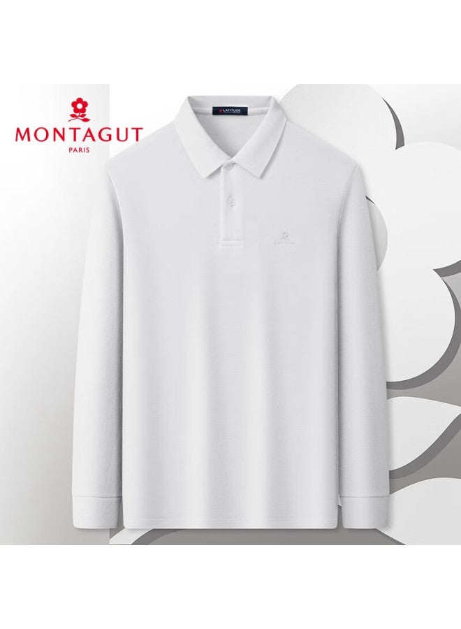 مونتاجوت Montagut قميص بولو طويل الأكمام للرجال، لموسم الربيع، ياقة مقلوبة، قطن شينجيانغ، لطيف على البشرة، تي شيرت كاجوال للعمل، أبيض، مقاس M - Image 1