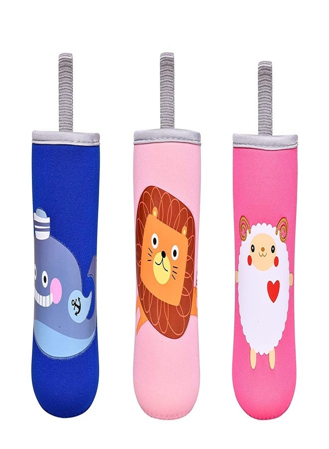 Aplam Chaplam Cute Animated Patterned Soft Stretchable Baby Feeding Bottle Cover with Easy to Hold Strap for 120ml, 150ml, 240ml (Pack of 3- Multicolor3) - Image 1