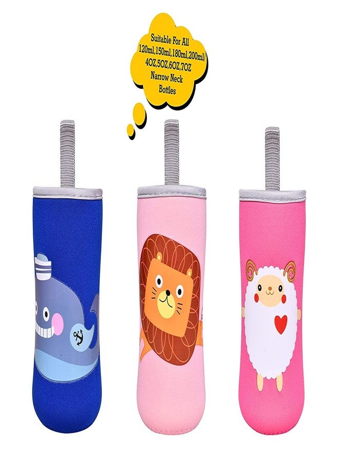 Aplam Chaplam Cute Animated Patterned Soft Stretchable Baby Feeding Bottle Cover with Easy to Hold Strap for 120ml, 150ml, 240ml (Pack of 3- Multicolor3) - Image 2