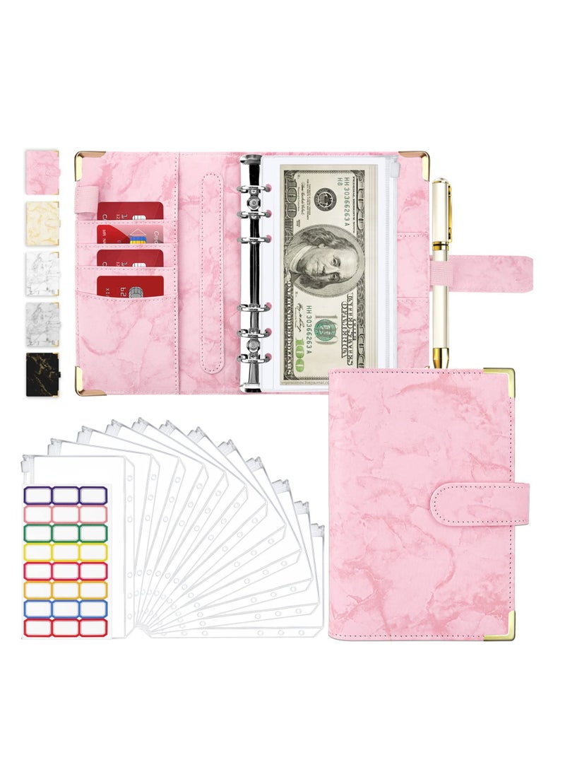 SYOSI Budget Binder, Budget Binder with Zipper Envelopes, Cash Envelopes for Budgeting, Money Organizer for Cash, 14Pcs Budget Planner with Cash Envelopes Pink  - Image 1