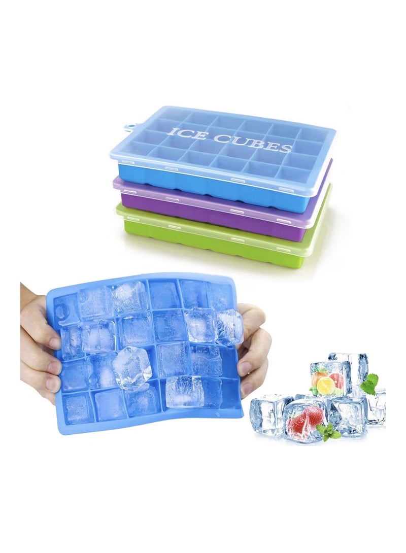 Masroo Ice Cube Trays 3 Pack, Silicone Ice Tray with Removable Lid Easy-Release Flexible Ice Cube Molds 24 Cubes per Tray for Cocktail, Whiskey, Baby Food, Chocolate, BPA Free - Image 1