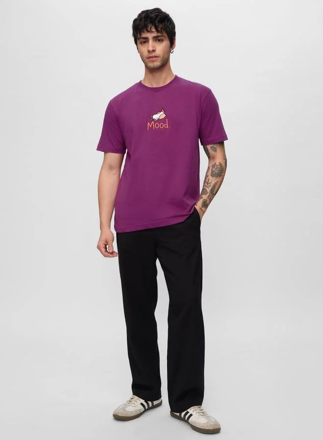 The Souled Store Men Purple Embroidered Casual T-Shirt