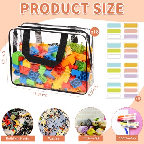 MBJZSL 18 Packs Large Toy Storage Bags with Labels Waterproof Clear Pvc Storage Bags for Toys Travel Organizer Bags with Zipper Closure for Puzzles Building Blocks Kids Books - Image 3