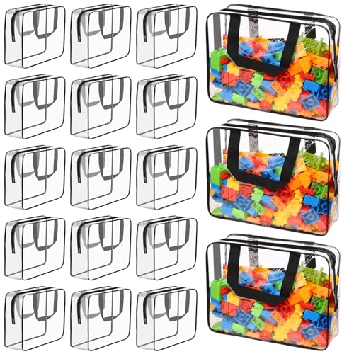 MBJZSL 18 Packs Large Toy Storage Bags with Labels Waterproof Clear Pvc Storage Bags for Toys Travel Organizer Bags with Zipper Closure for Puzzles Building Blocks Kids Books - Image 1
