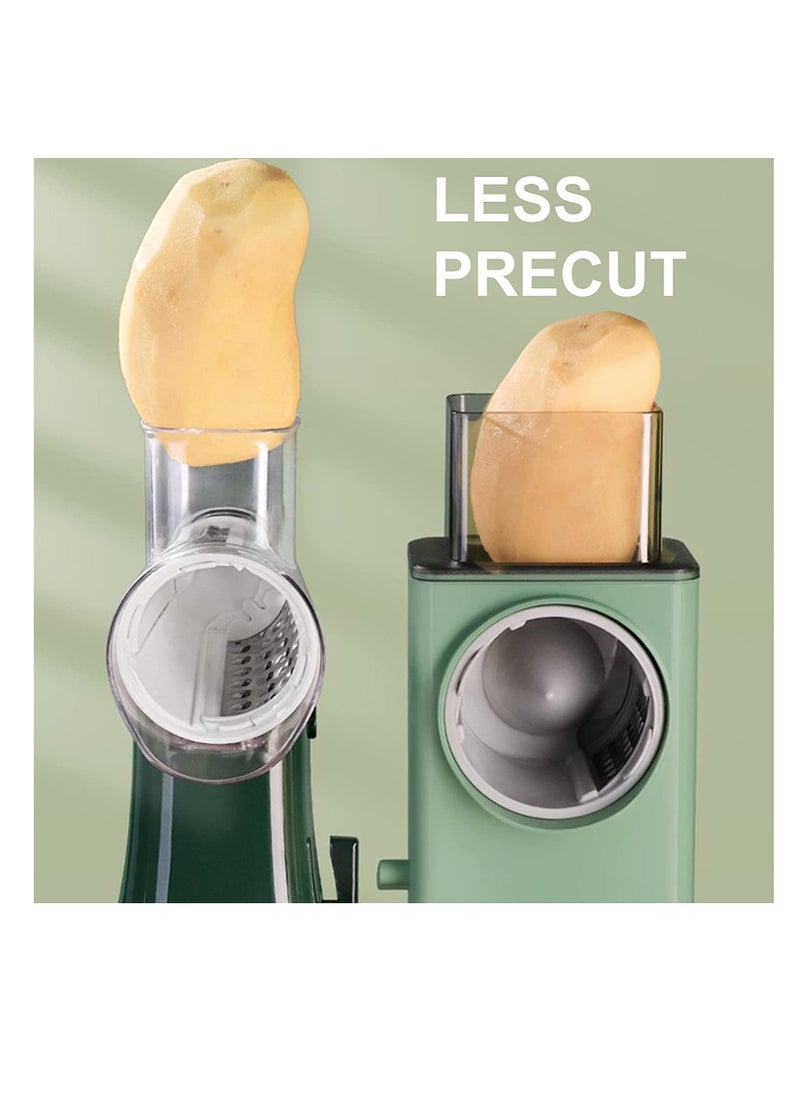 Rotary Vegetable Cutter + Cheese Grater - Vegetable Shredder Round Mandoline Slicer, Grater, Salad Maker - Large Feed Port - Suction Base - Vegetable, Fruit, Cookie, OREO, Nuts (Green)
