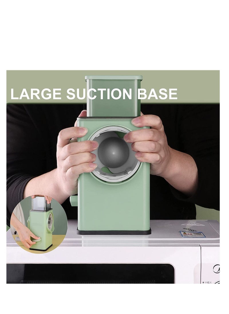 Rotary Vegetable Cutter + Cheese Grater - Vegetable Shredder Round Mandoline Slicer, Grater, Salad Maker - Large Feed Port - Suction Base - Vegetable, Fruit, Cookie, OREO, Nuts (Green)