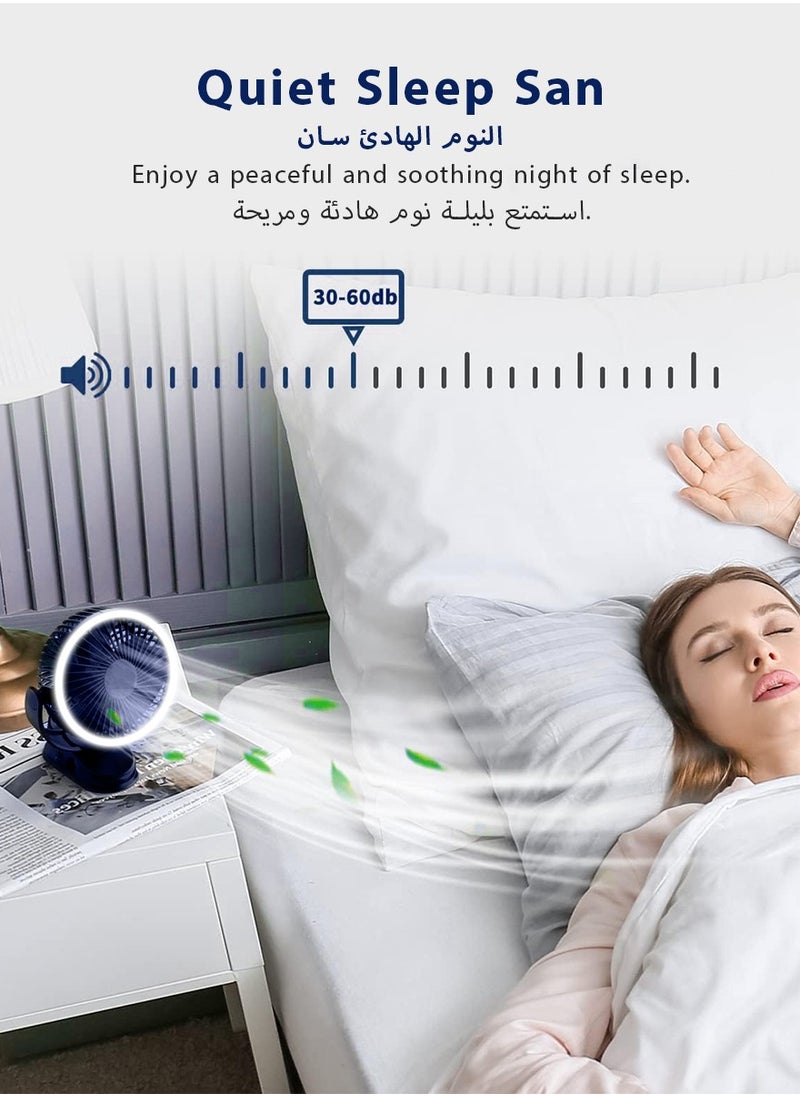 DPTER Small Clip on Fan, Portable Powerful USB Desk Fan, 360° Rotate Personal Cooling Fan, with LED Ring Light Table Fan, 3 Speed Quiet Rechargeable Mini Fan For Camping、Travel、Bedroom, Office, Gyms  - Image 2