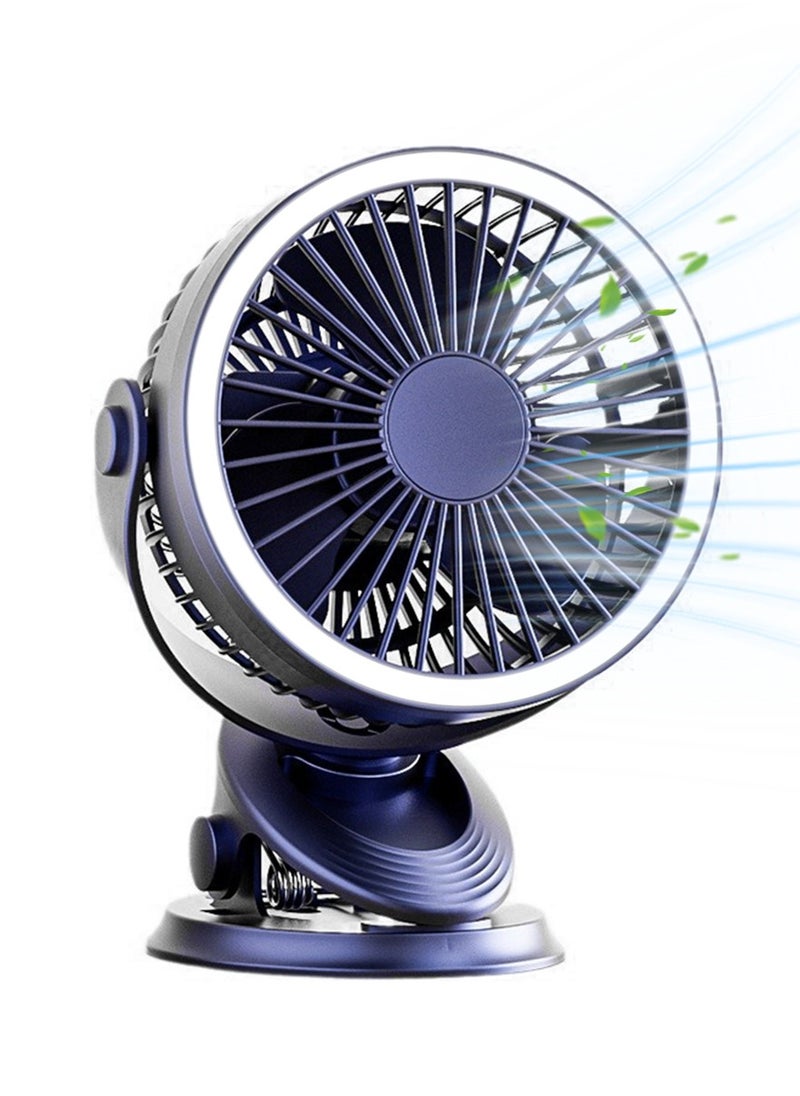 DPTER Small Clip on Fan, Portable Powerful USB Desk Fan, 360° Rotate Personal Cooling Fan, with LED Ring Light Table Fan, 3 Speed Quiet Rechargeable Mini Fan For Camping、Travel、Bedroom, Office, Gyms  - Image 1