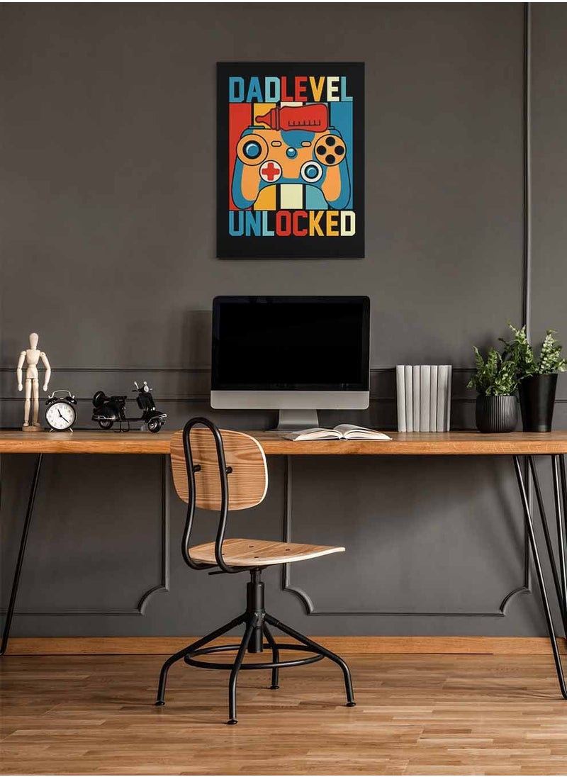 LOWHA Framed Canvas Wall Art Stretched Over Wooden Frame, Dad Level Unlocked Gaming Painting, For Home, Living Room, Office Decor  - Image 1