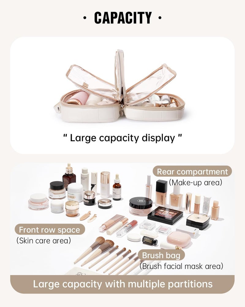 EACHY Travel Makeup Bag,Large Capacity Cosmetic Bags for Women,Waterproof Portable Pouch Open Flat Toiletry Bag Pattern Makeup Bag - Image 4
