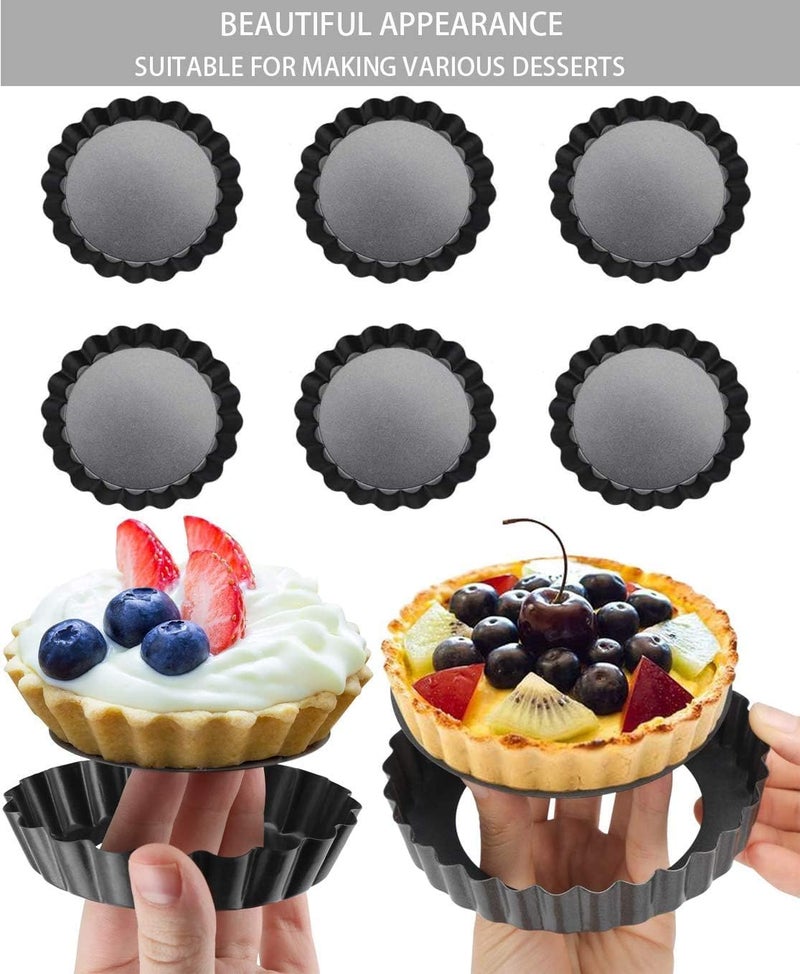 Xstronq Tart Pans 4 Inch with Removable Bottom Fluted Pie Tart Pans, Round Non-Stick Pan Quiche Pan, for Baking Pizza Mousse Cakes, Christmas Dessert - Image 4