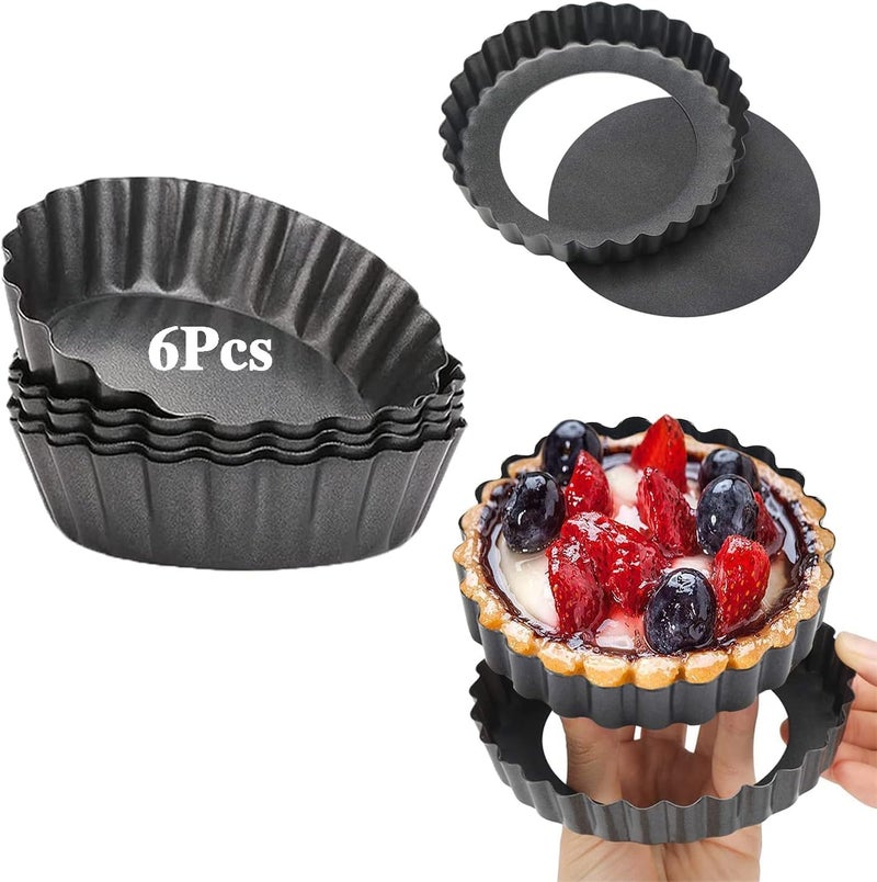 Xstronq Tart Pans 4 Inch with Removable Bottom Fluted Pie Tart Pans, Round Non-Stick Pan Quiche Pan, for Baking Pizza Mousse Cakes, Christmas Dessert - Image 1