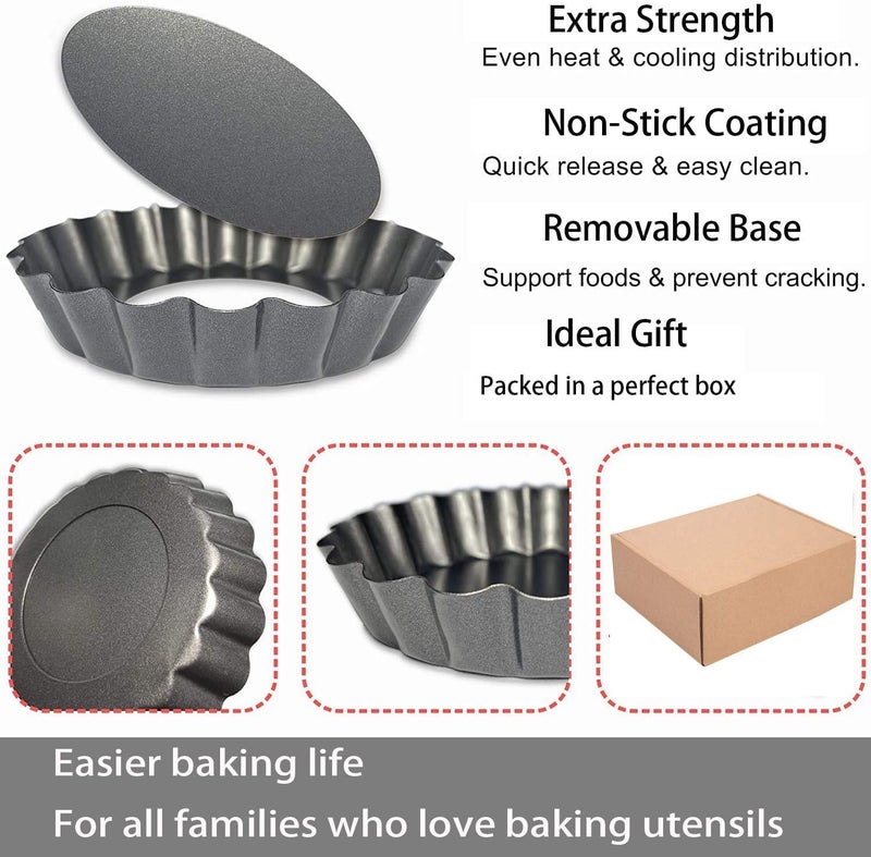 Xstronq Tart Pans 4 Inch with Removable Bottom Fluted Pie Tart Pans, Round Non-Stick Pan Quiche Pan, for Baking Pizza Mousse Cakes, Christmas Dessert - Image 3