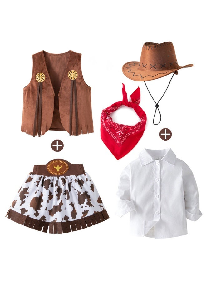 general 5 Pcs Cowboy Costume for Girls Dress Up Set, Birthday Cosplay Halloween Costume Party Costume - Image 1