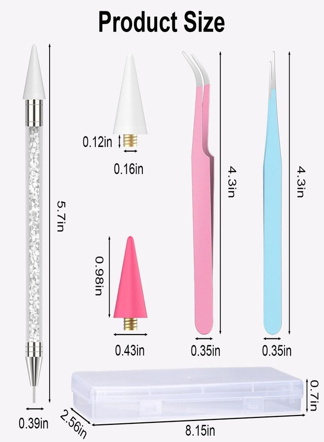 OIFEN Rhinestone Picker Tool,2 Wax Pencil for Rhinestones, Dual-Ended Rhinestone Applicator Wax Pen Gem Picker Tool with 6 Extra Wax Tips and 2 Tweezers (Pink+White) - Image 5