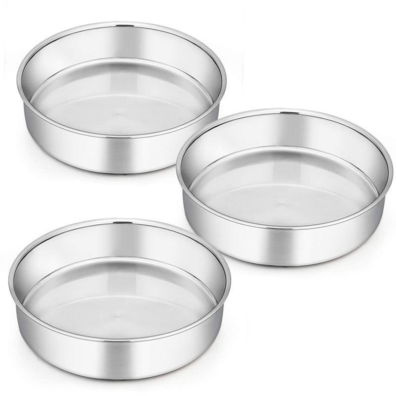 Homikit 8 Inch Round Cake Tin Set of 3 Stainless Steel Cake Mold Layer Cake Tins for Baking Christmas Birthday Wedding Cake Pan Bakeware Set Healthy  Mirror Finished  Dishwasher Safe