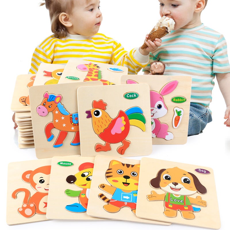 Wooden Children'S Cartoon Animal Traffic Three-Dimensional Puzzle Baby Intelligence Children'S Puzzle Toys 1-3 Years Old - Image 3