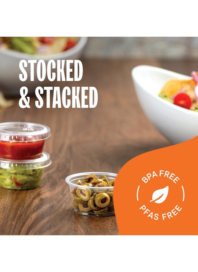 Stack Man - [200 Sets - 2 oz.] Small Plastic Containers with Lids, Jello Shot/ Condiment Cups, 2oz Dipping Sauce & Salad Dressing Container, Disposable Mini Portion Souffl, Ramekins, Pudding Cup - Image 1