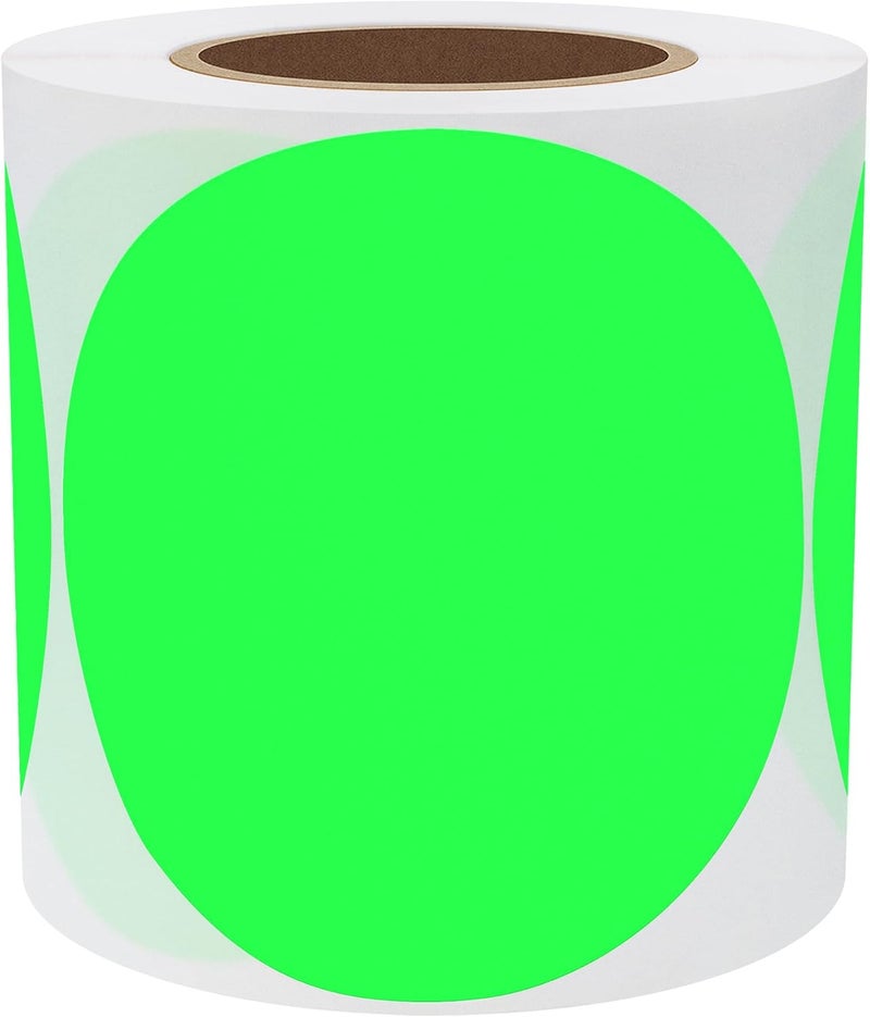 HYBSK Fluorescent Green Round Stickers - 4 Inch Color Coding Dots Labels, 100 Per Roll - Image 1