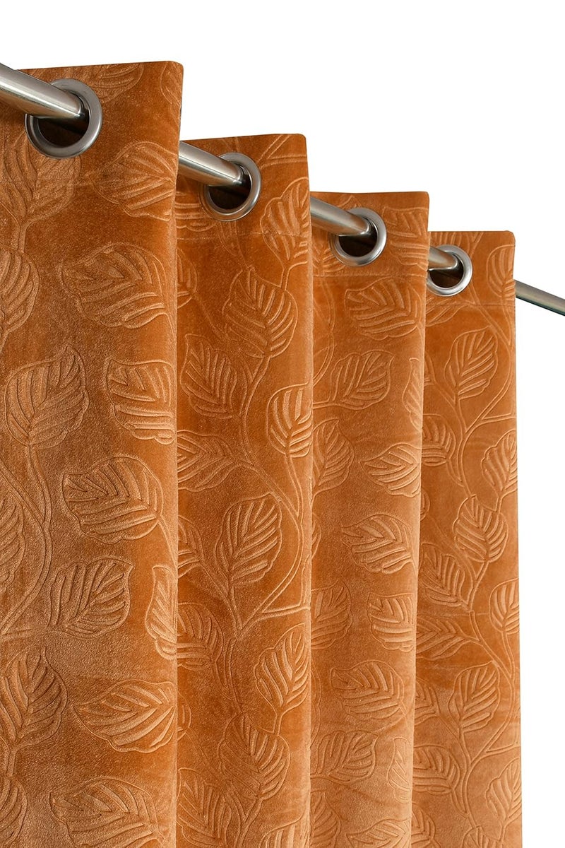 Purav Light Leaf Velvet Room Darkening Door Curtains 7 feet Long for Living Room Bedroom Hall Room, Gold, Set of 2 - Image 5