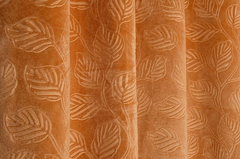 Purav Light Leaf Velvet Room Darkening Door Curtains 7 feet Long for Living Room Bedroom Hall Room, Gold, Set of 2 - Image 2