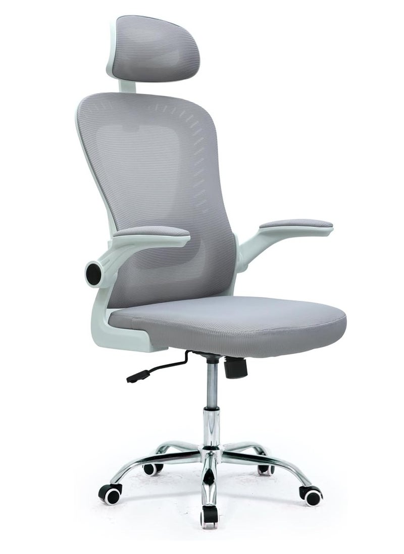 KARNAK Ergonomic Office Desk Computer Chair High Back Breathable Mesh With HEADREST Wheels And Adjustable Armrests 6039-GREY-WHITE  - Image 1