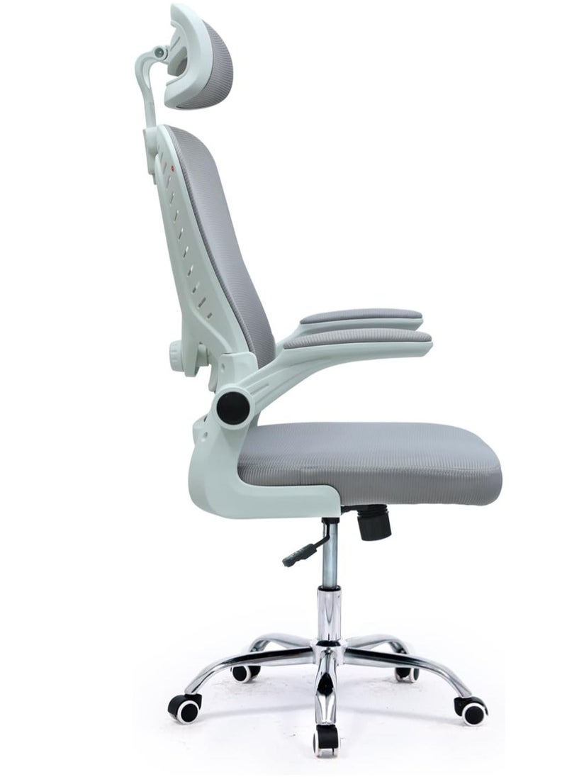 KARNAK Ergonomic Office Desk Computer Chair High Back Breathable Mesh With HEADREST Wheels And Adjustable Armrests 6039-GREY-WHITE  - Image 2