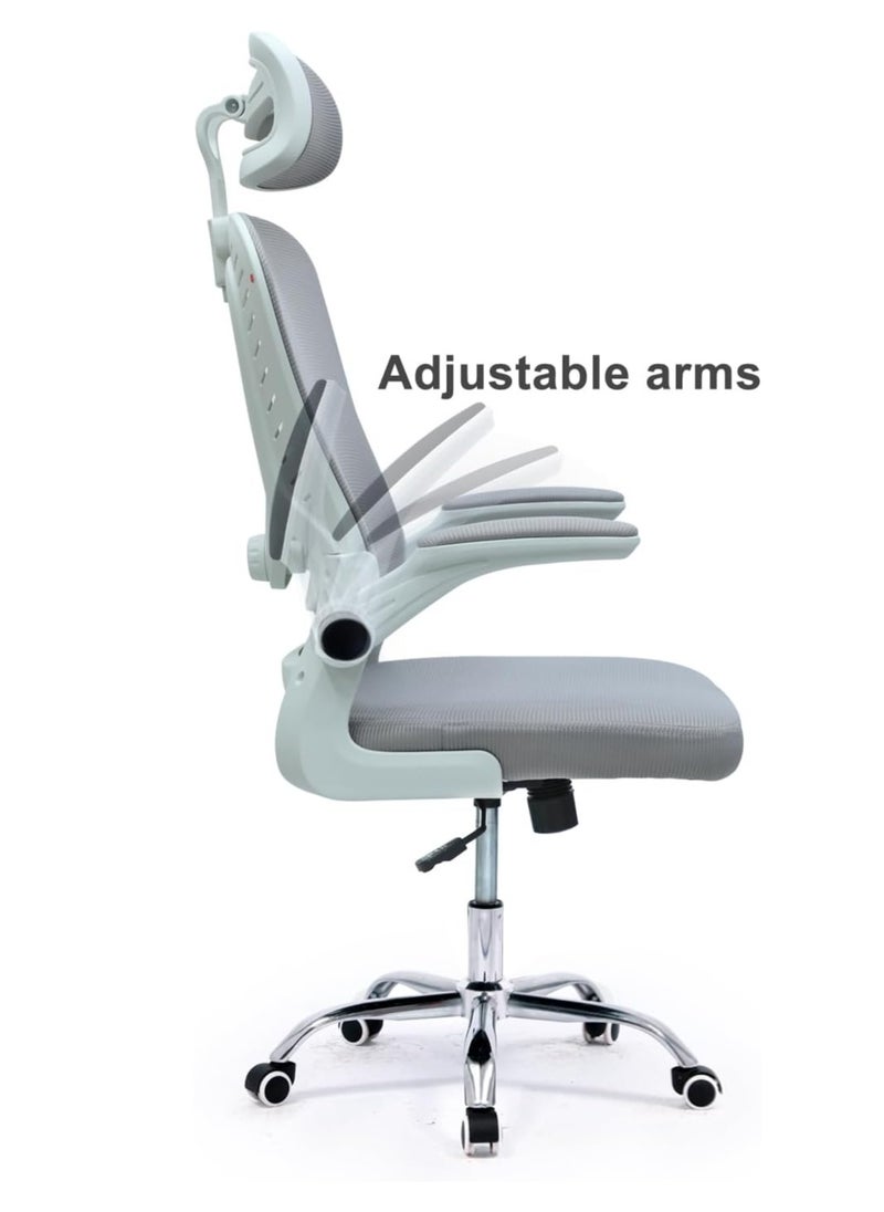 KARNAK Ergonomic Office Desk Computer Chair High Back Breathable Mesh With HEADREST Wheels And Adjustable Armrests 6039-GREY-WHITE  - Image 5