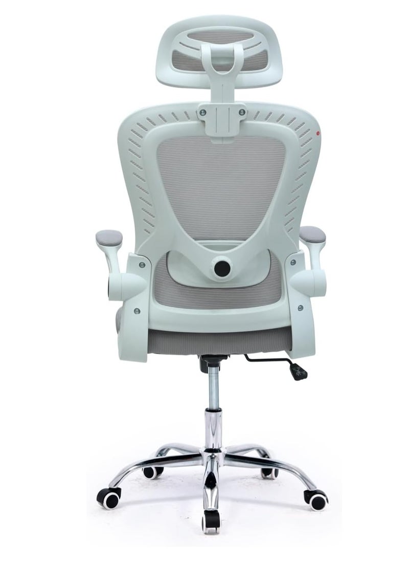 KARNAK Ergonomic Office Desk Computer Chair High Back Breathable Mesh With HEADREST Wheels And Adjustable Armrests 6039-GREY-WHITE  - Image 4