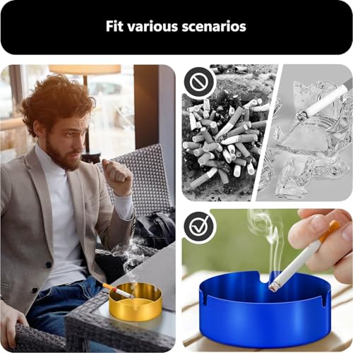 roygra Outdoor Ashtray for Outside Patio (2 Pack), Stainless Steel Ashtrays for Smokers Indoor, Home Table Decor, Patio Decorations Outdoor, Home Decorative Ashtrays for Cigarettes - Black, Medium - Image 3