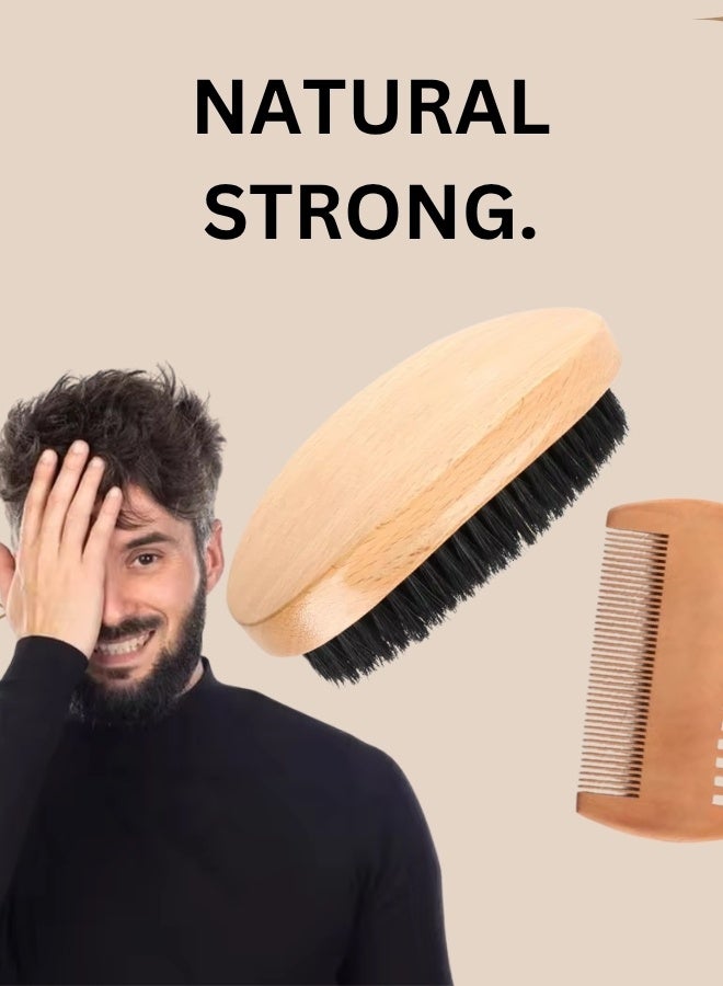 Glowudz Glowudz 2 pcs set of wooden natural boar bristle beard brush for men beard care beige  - Image 4