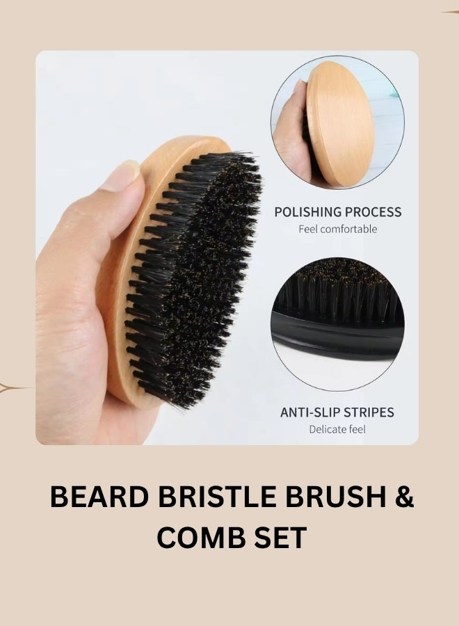 Glowudz Glowudz 2 pcs set of wooden natural boar bristle beard brush for men beard care beige  - Image 3