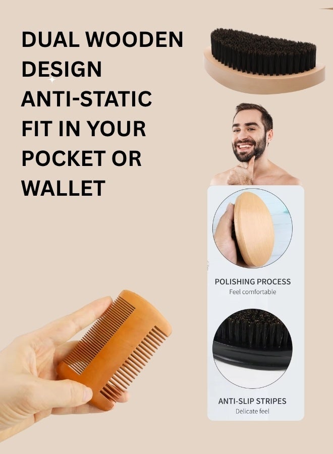 Glowudz Glowudz 2 pcs set of wooden natural boar bristle beard brush for men beard care beige  - Image 5