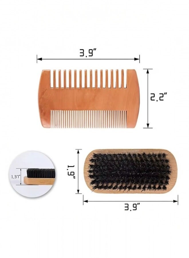 Glowudz set of wooden natural boar bristle beard brush and comb with scissor for men beard care beige color - Image 3
