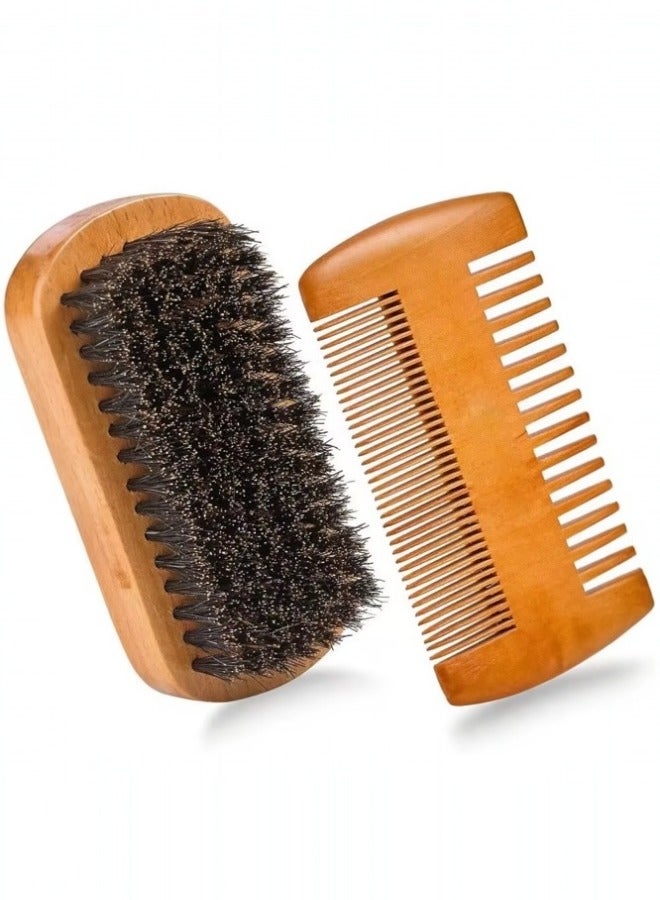 Glowudz set of wooden natural boar bristle beard brush and comb with scissor for men beard care beige color - Image 4