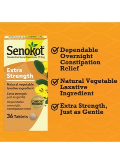 Senokot Extra Strength Natural Vegetable Laxative for Gentle Overnight Relief Occasional Constipation, 36 Count  - Image 2