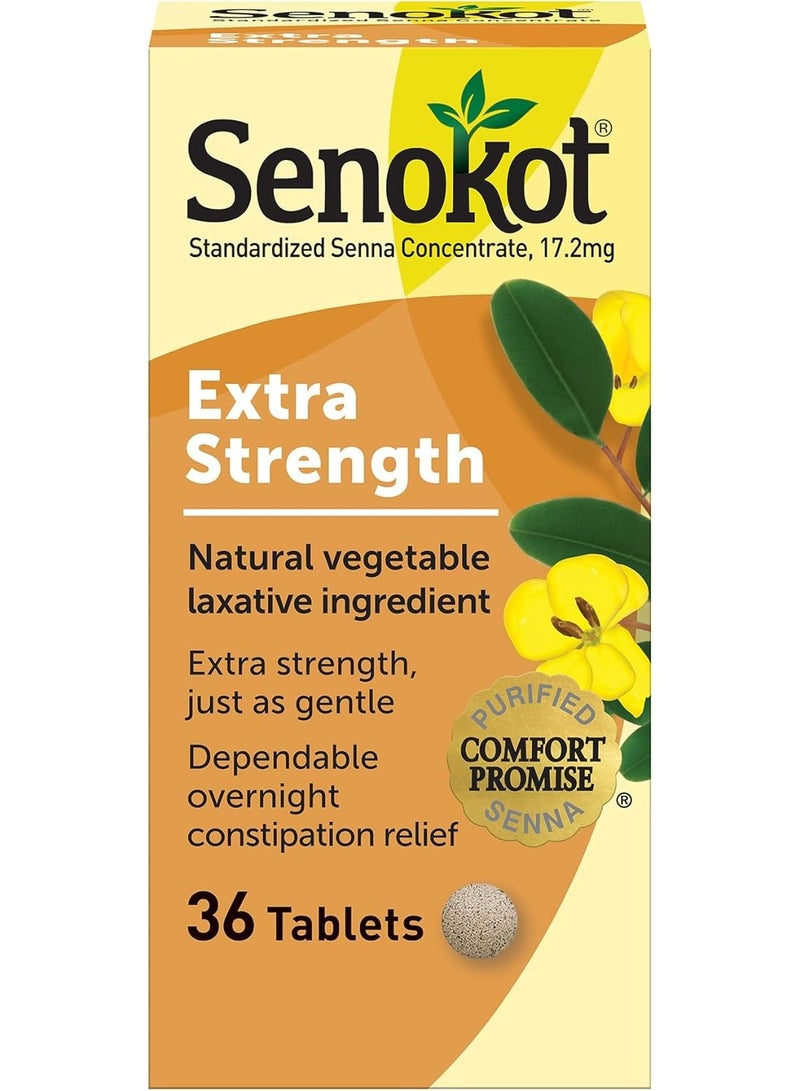 Senokot Extra Strength Natural Vegetable Laxative for Gentle Overnight Relief Occasional Constipation, 36 Count - Image 1