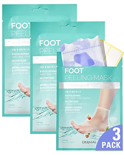 DERMAL KOREA Foot Peeling Mask 3 Pack For Dry Foot And Cracked Heel & Callus With Aloe Vera And Collagen - Exfoliating Peel Mask With Aha, Bha, & Pha And For Moisturizing, Soothing & Refreshing Feet - Image 1