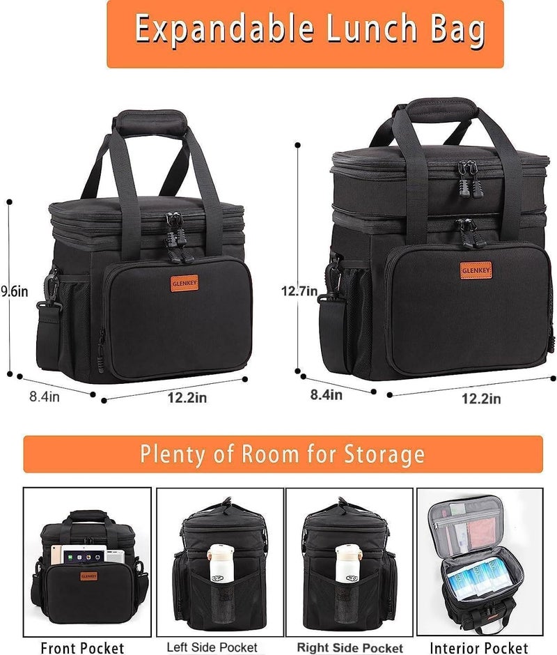 GLENKEY Expandable XLarge Lunch Box, Insulated Heavy Duty Lunch Bag Waterproof Leakproof Durable Cooler Bag for Men Women Adults Work Construction Camping Trip, 22L, Black, GLENKEY - Image 3