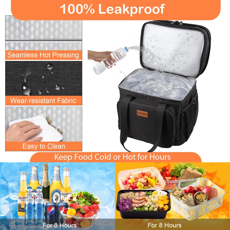 GLENKEY Expandable XLarge Lunch Box, Insulated Heavy Duty Lunch Bag Waterproof Leakproof Durable Cooler Bag for Men Women Adults Work Construction Camping Trip, 22L, Black, GLENKEY - Image 5