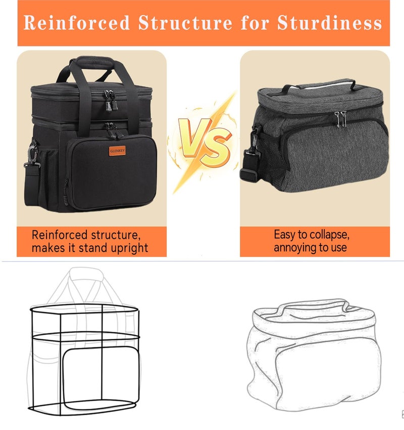 GLENKEY Expandable XLarge Lunch Box, Insulated Heavy Duty Lunch Bag Waterproof Leakproof Durable Cooler Bag for Men Women Adults Work Construction Camping Trip, 22L, Black, GLENKEY - Image 4