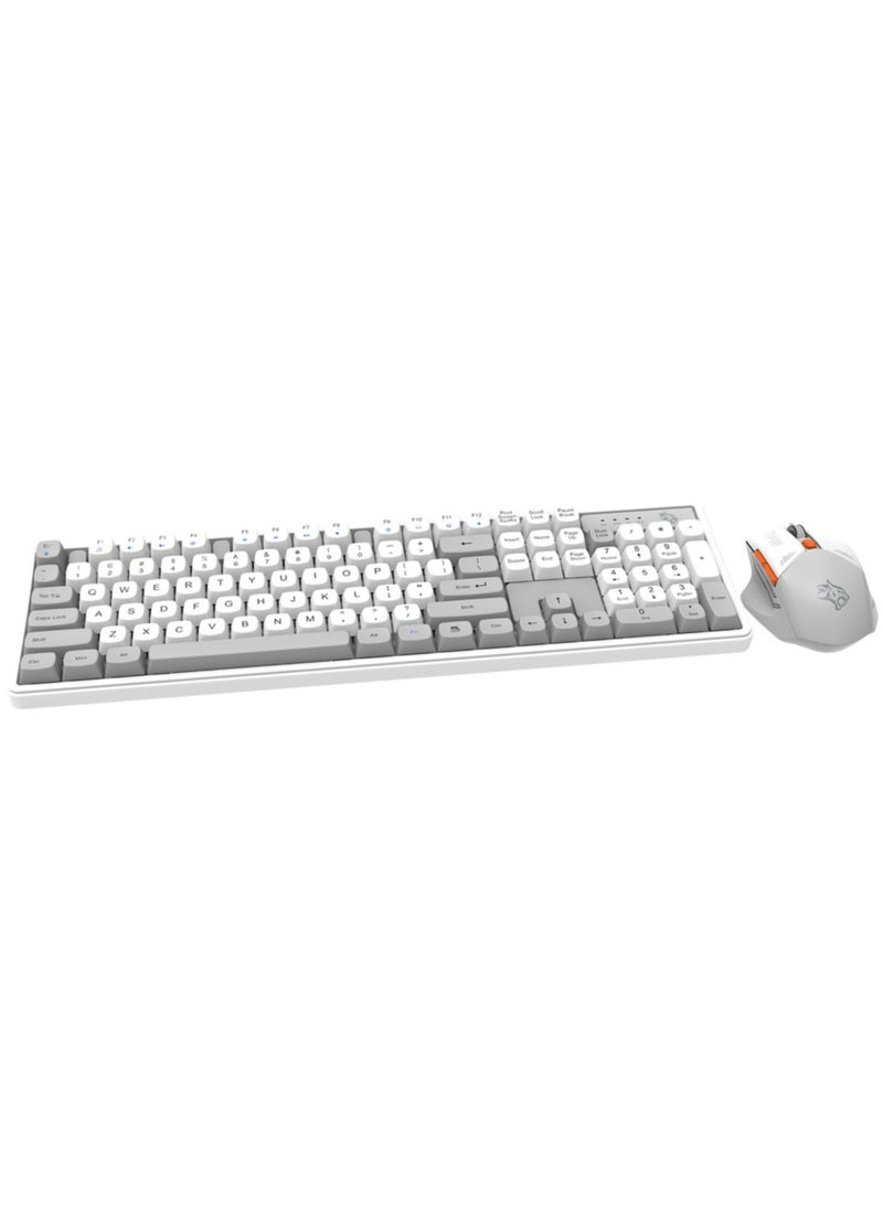 porodo Gaming Wireless Keyboard with Mouse, 1600 DPI, Plug & Play, Gaming Design, Compatible with Windows & Mac - White / Gray  - Image 1