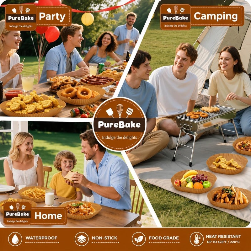 PureBake Air Fryer Disposable Paper Liners Standard Paper Liners: 100Pcs Oil Proof Parchment Sheets Round, Airfryer Paper Basket Bowl Liner for Baking Cooking Food (8IN) SquareBrown - Image 4