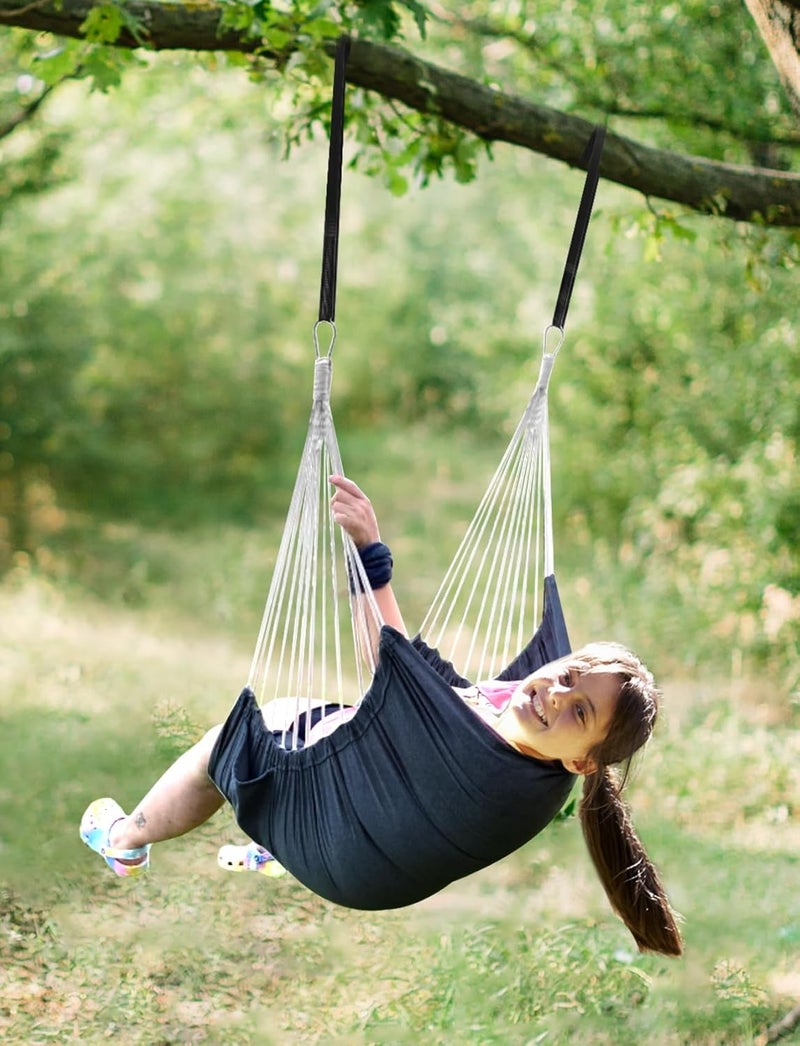 Chihee Hammock Chair Hanging Swing 2 Pillows Included,Strong Webbing Straps and Hooks for Easy Hanging Soft Cotton Hanging Chair Side Pocket Tassel Chair Comfort Indoor Outdoor Dark Grey - Image 2