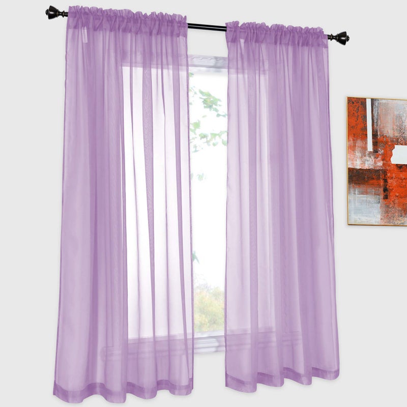 DONREN 2 Panels Solid Color Lilac Purple Sheer Curtains Elegant Rod Pocket Window Voile Panels Drapes for Bedroom Living Room 52X54 Inches