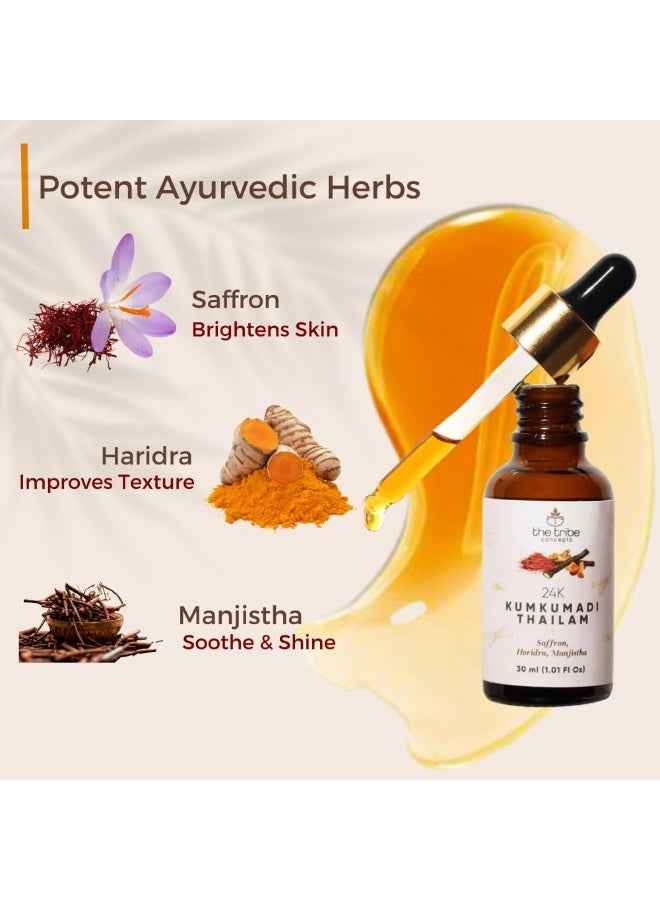 The Tribe Concepts 24K Kumkumadi Thailam Enriched With Saffron Haridra & Manjistha- Chemical Free & Natural - 30 ml - Image 2
