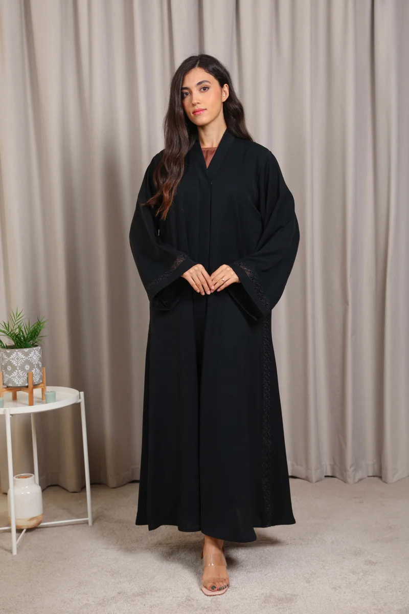 Nikias Nikias Nida Abaya with Lace Side Panels & Sleeve Detail