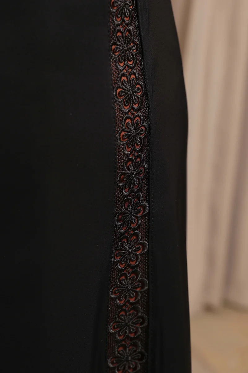 Nikias  Nikias Nida Abaya with Lace Side Panels & Sleeve Detail for Women | Best Price UAE