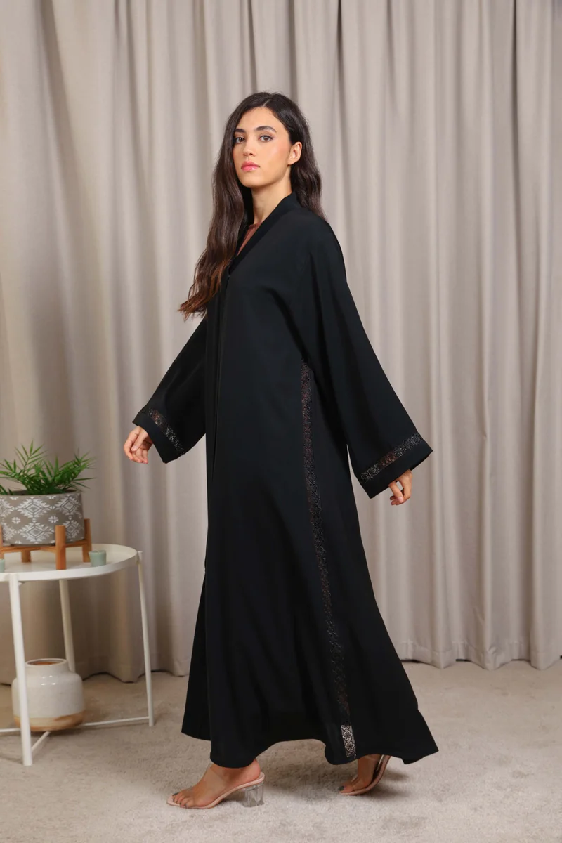 Nikias Nikias Nida Abaya with Lace Side Panels & Sleeve Detail